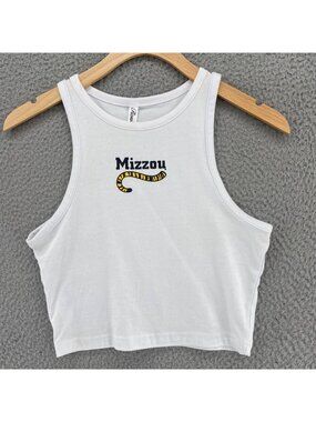 Mizzou Top Womens Medium White Rosio Crop Tank Sleeveless Tigers Baby Tee Sport
